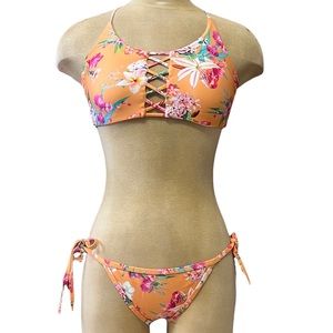 Express Bikini Swimsuit Swim Peach Floral String S Small New